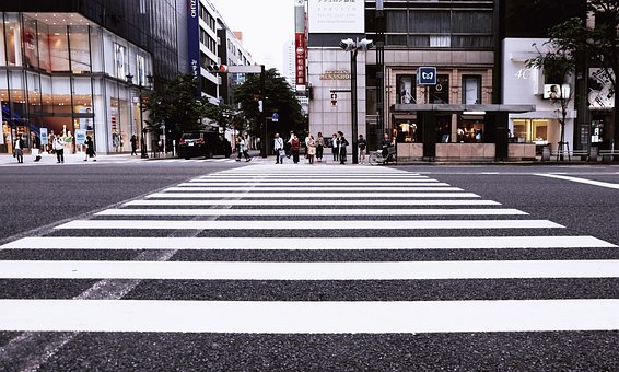 建物, 横断歩道, 市, 交差点, 歩行者, 人, 道路, 通り