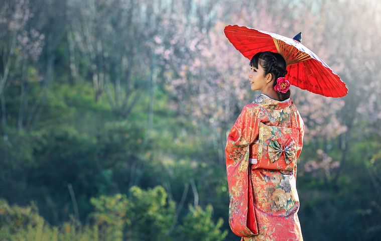 着物, 女性, 傘, 日傘, 日本人女性, 日本の文化, 伝統的なドレス, 式