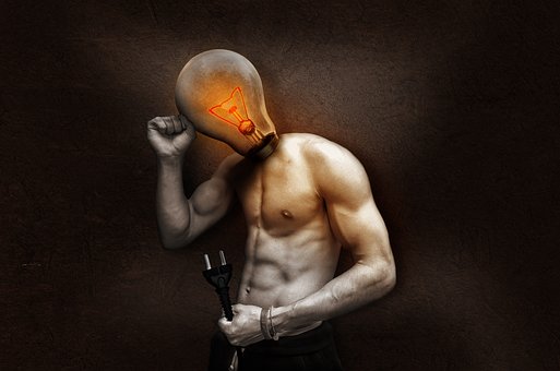 電球, 男, シュールレア リズム, 電流, 光, グロー, ランプ