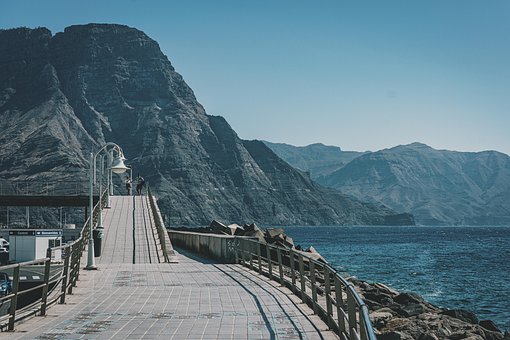 プロムナード, グランカナリア島, 小島, アガエテ, 海, 風景